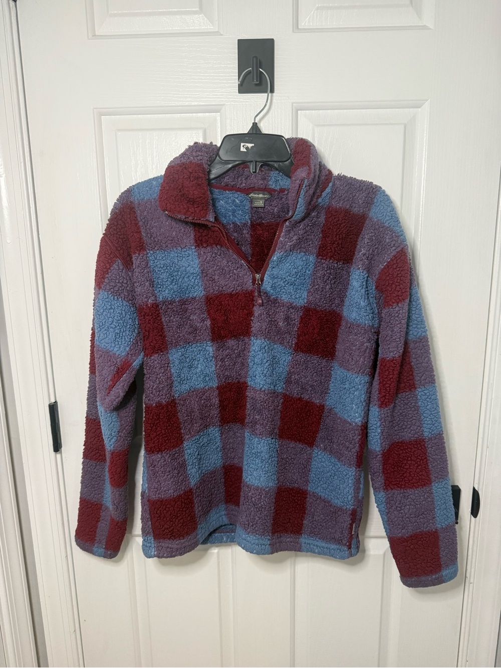 Eddie Bauer Kids Checkered Plush Half-Zip Jacket - Blue & Burgundy